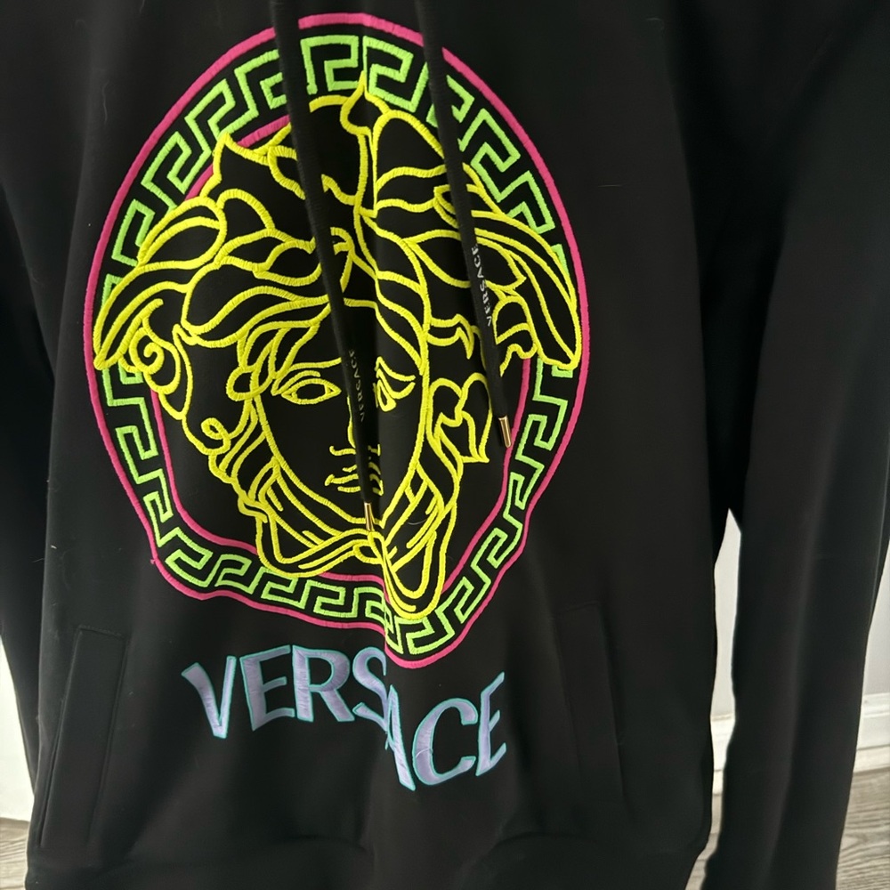 Versace Black Hoodie with Neon Medusa Design
